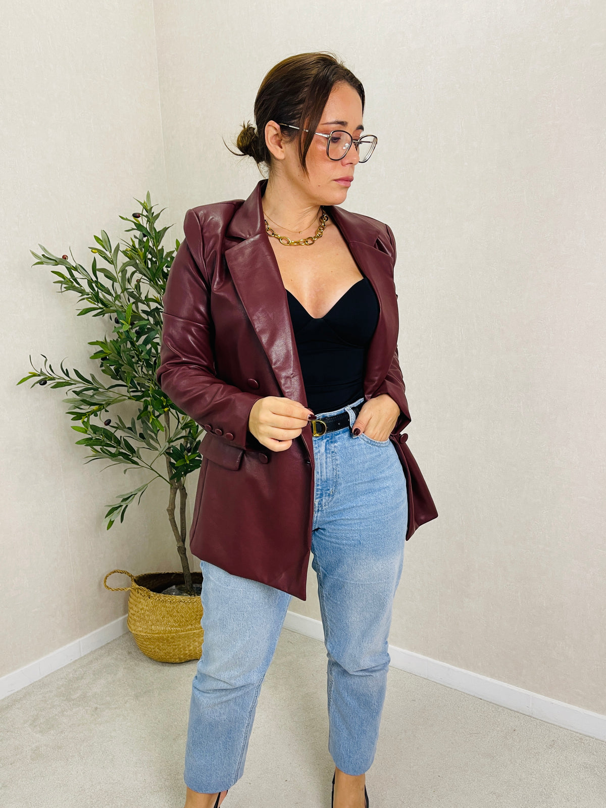 Blazer Efeito Pele Bordeaux Drôle de Copine