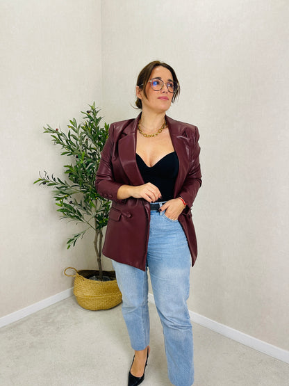 Blazer Efeito Pele Bordeaux Drôle de Copine