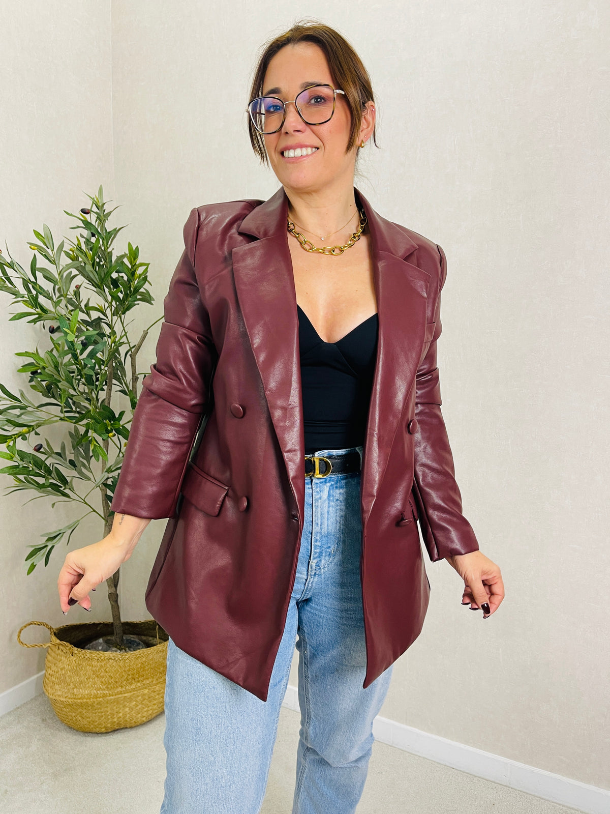 Blazer Efeito Pele Bordeaux Drôle de Copine