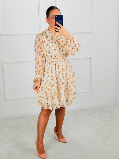 VESTIDO FLORAL BEGE
