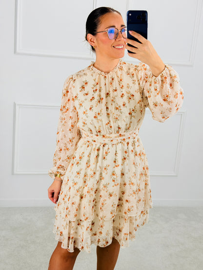VESTIDO FLORAL BEGE