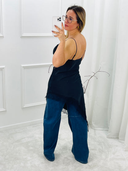 ASYMMETRICAL DRESS WITH BLACK LACE