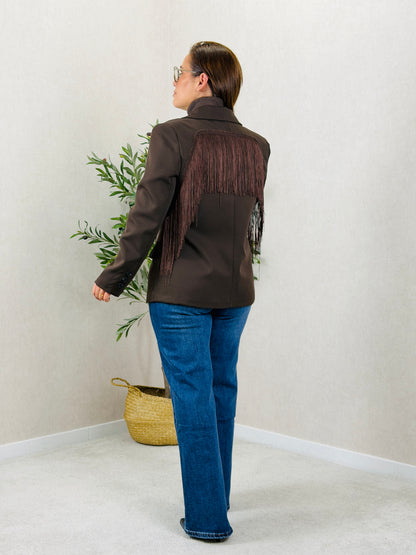 Blazer com Franjas Castanho