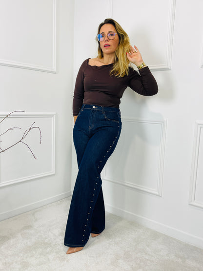 CALÇA WIDE LEG COM TAXAS