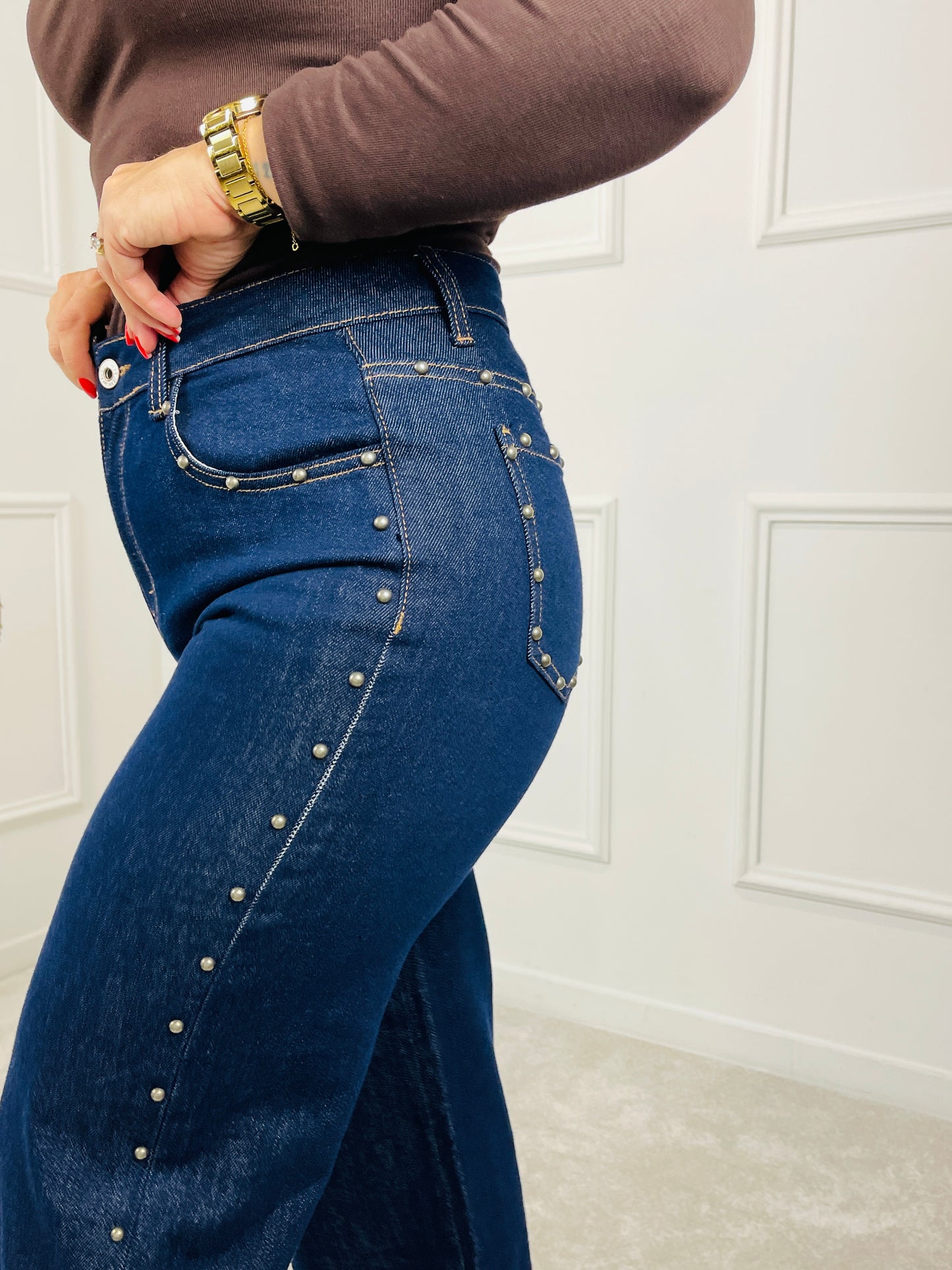 CALÇA WIDE LEG COM TAXAS