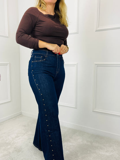 CALÇA WIDE LEG COM TAXAS