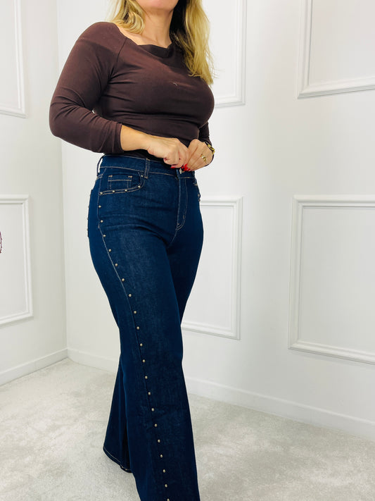 CALÇA WIDE LEG COM TAXAS