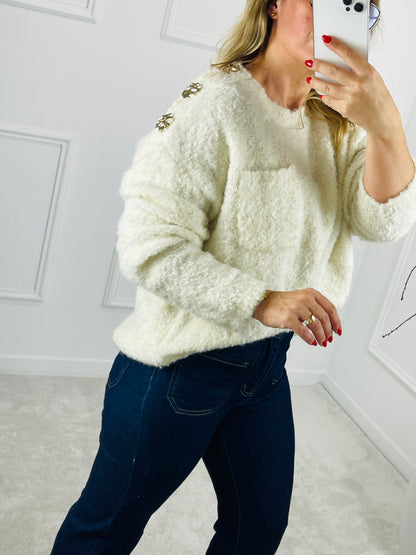 CAMISOLA DE MALHA COM BOTÕES GOLD NO OMBRO BEGE