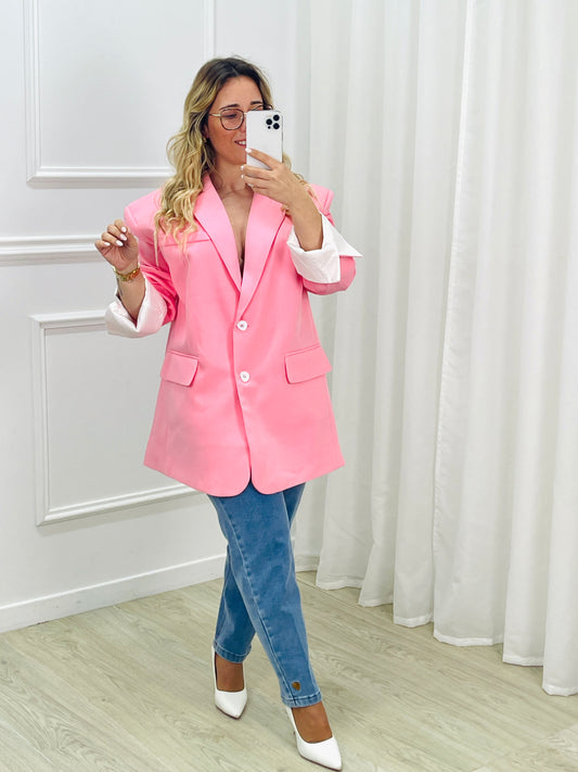 BLAZER OVERSIZED DETALHE MANGA ROSA