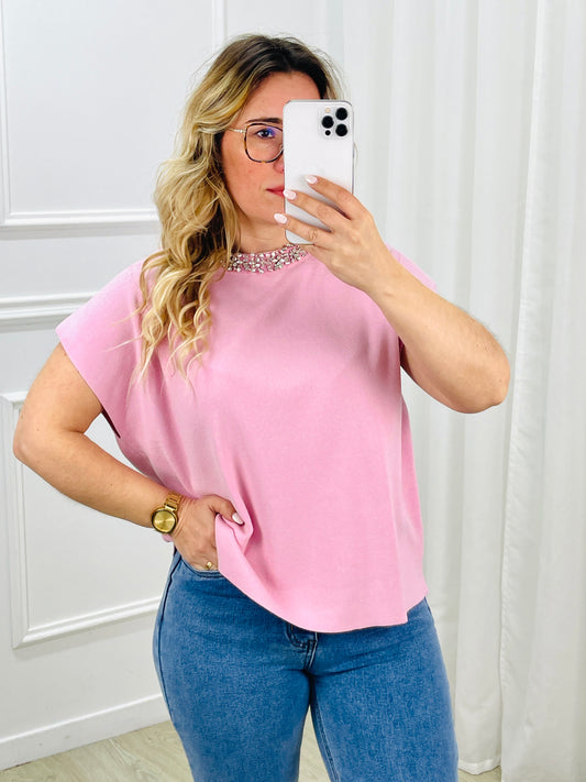 CAMISOLA MALHA COM BRILHO NA GOLA