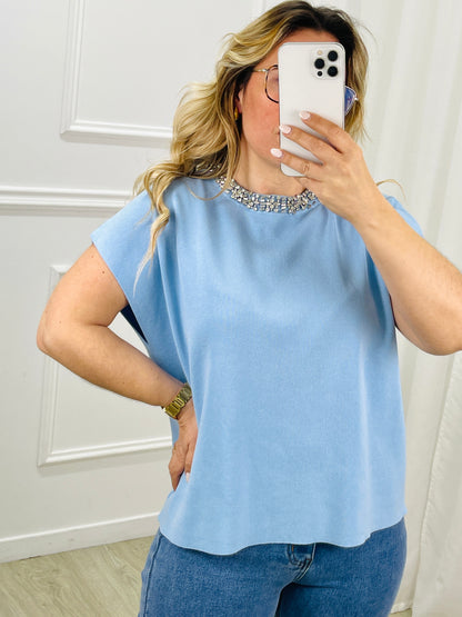 CAMISOLA MALHA COM BRILHO NA GOLA