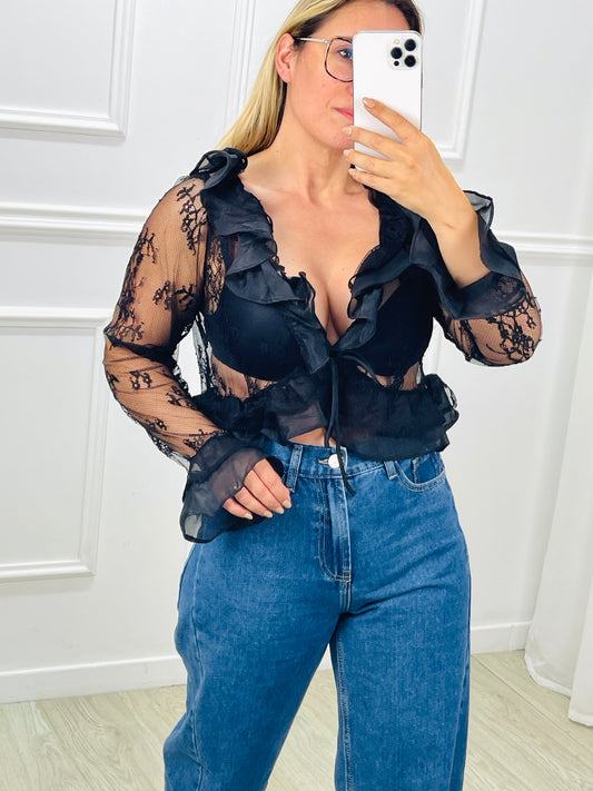 CAMISA RENDADA PRETA