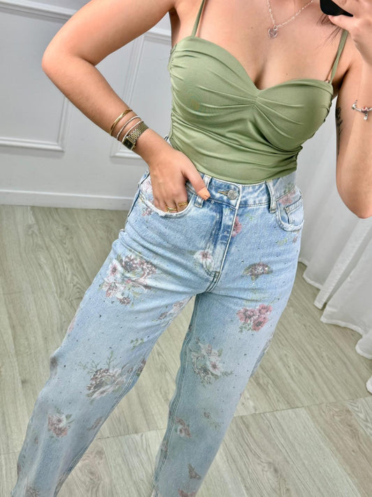 CALÇA FLORES COM BRILHO