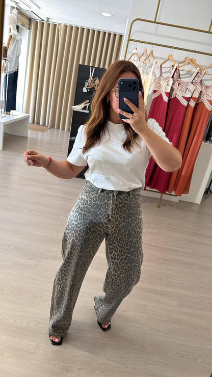 Calças Wide Leg Leopardo